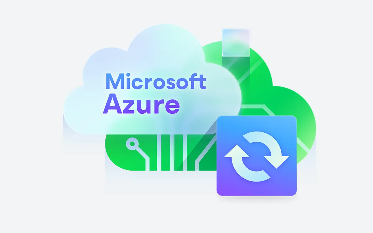 Ilustración de Veeam de una nube de Microsoft Azure con un ícono de sincronización